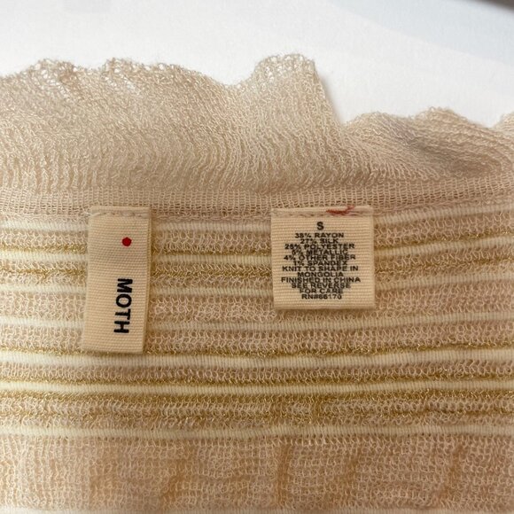 MOTH Metallic Stripe Silk Blend Knit Pullover Sweater Beige Scoop Neck S Y2K - Picture 2 of 7